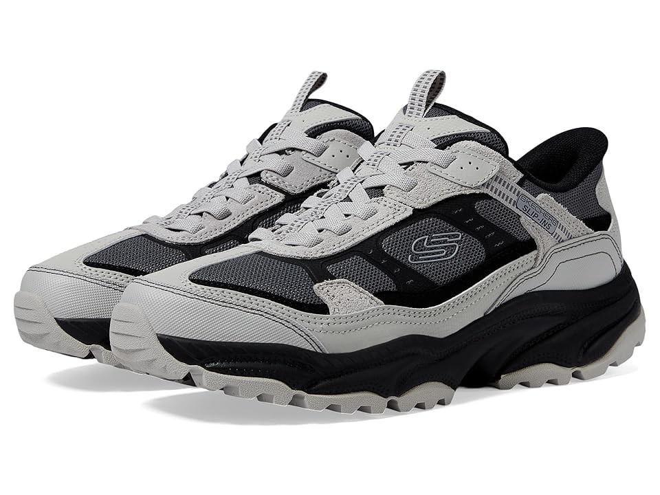Skechers Men Vigor hiking shoes in grey feature a mesh and synthetic upper, padded collar, lace-up design, and rugged outsole for traction, size 6.