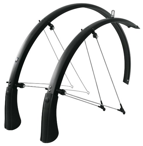 Matt black SKS Bluemels mudguard set featuring sleek, curved fenders with a durable plastic finish and stainless steel supports for enhanced stability and protection.