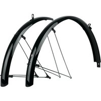 Black SKS Bluemels 700c mudguards with 55mm width, featuring curved design and metal stays for bicycle protection.