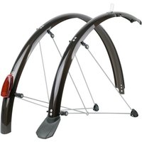 Black SKS Chromoplastic mudguards for 700c wheels, 50mm width, with metal stays and rear reflector.