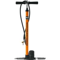 Orange SKS Rennkompressor floor pump with black handle, hose, and base, featuring a pressure gauge.