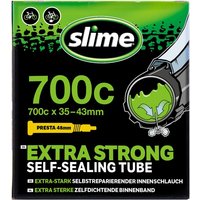 Slime Smart Self-Sealing Inner Tube box, black and green, Presta valve, 700c x 35-45, with repair sealant graphic.