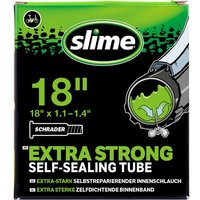 Slime Smart Self-Sealing Inner Tube, 18 x 1.1-1.4, green and black packaging with Schrader valve illustration.