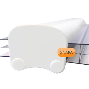 White Snapa Lean-to Bar with a rounded endcap, made of durable material, designed for 10/16/25/32/35mm panels, featuring a smooth finish and a length of 3 meters.