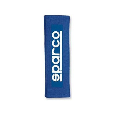 Blue 3-inch wide harness pads featuring a soft fabric material and a prominent white "Sparco" logo, designed for comfort and support in racing harnesses.