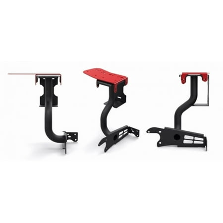 Sparco Evolve Shifter/Handbrake Mount RHS features a black metal frame with a red mounting plate, designed for durability and stability in racing applications.