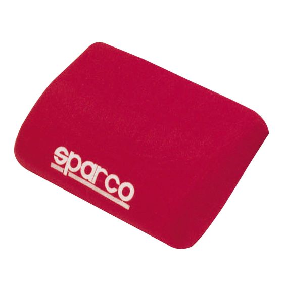 Red SPARCO LEG REV Pad featuring a soft, cushioned surface with a white "sparco" logo, designed for comfort and support during racing or driving activities.