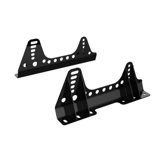 Black metal side mounts designed for Sparco Master Seats, featuring multiple holes for adjustable positioning and a sturdy, lightweight construction.