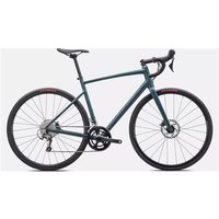 Teal Specialized Allez E5 Sport Disc road bike with drop handlebars and disc brakes.