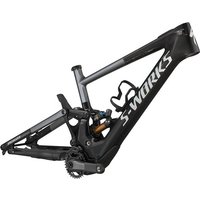 Black Specialized Kenevo SL S-Works carbon frameset with bold white logo and integrated shock absorber.