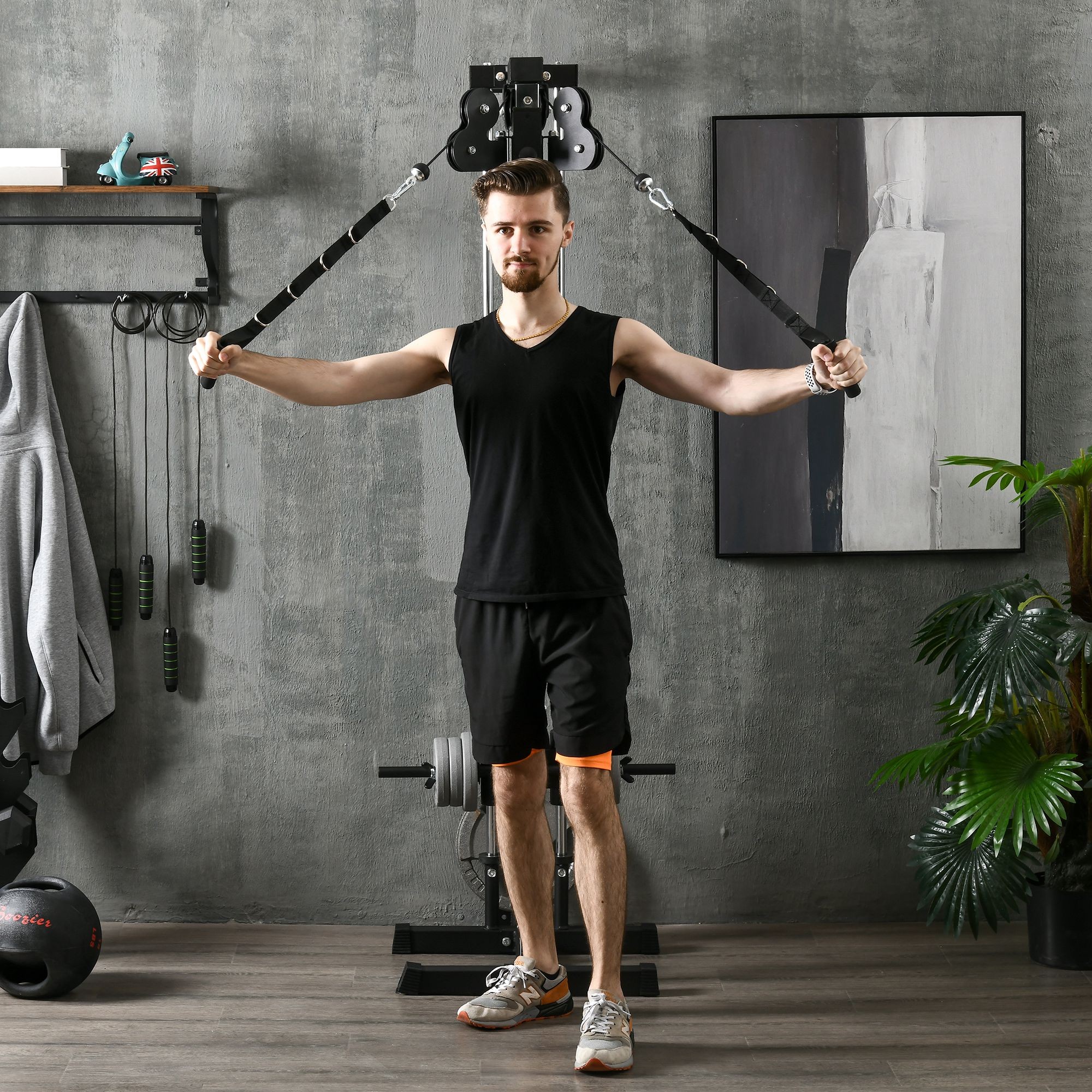 SPORTNOW Wall Mount Cable Machine, 15 Positions Adjustable Cable Crossover Machine Dual Pulley System for Home Gym - image 2