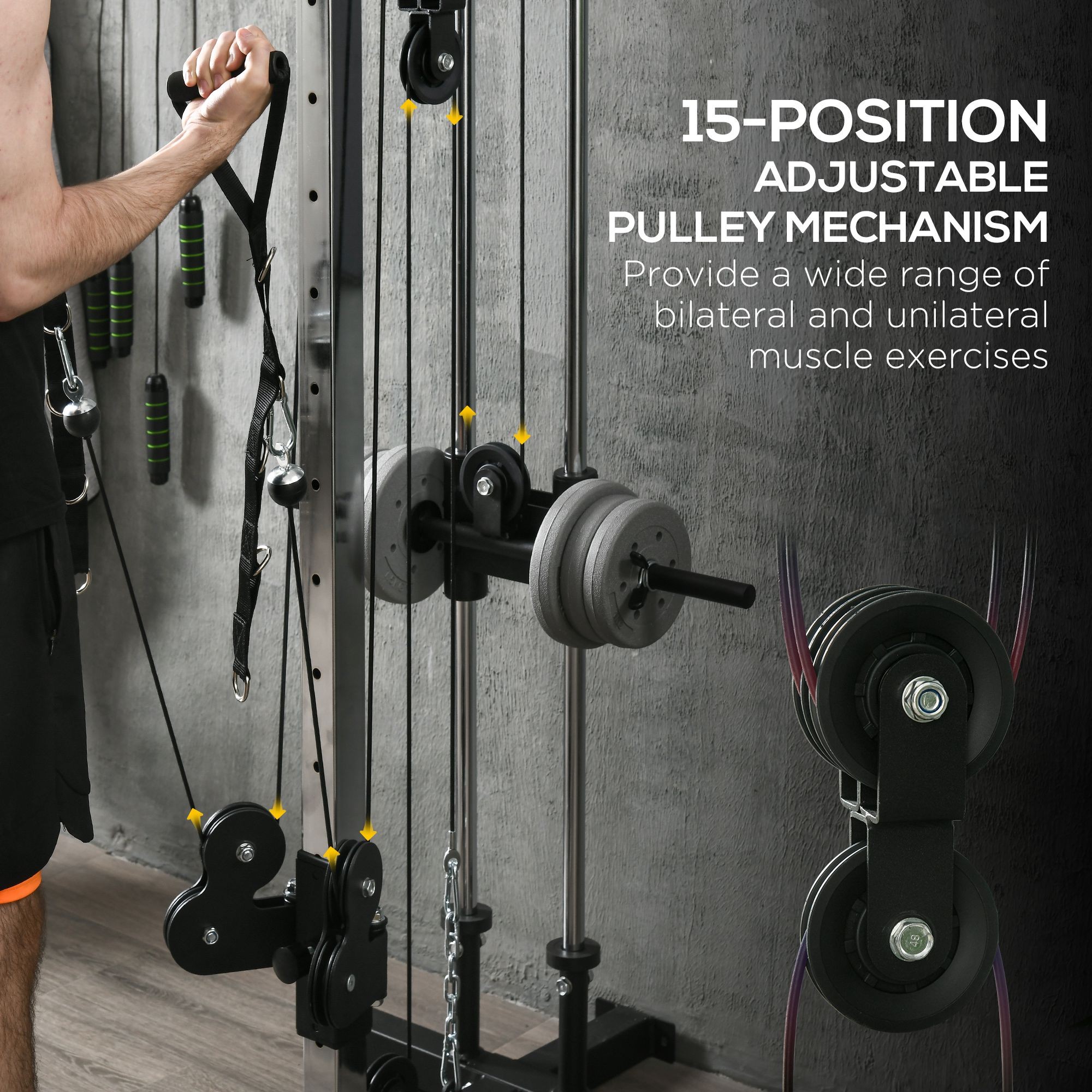 SPORTNOW Wall Mount Cable Machine, 15 Positions Adjustable Cable Crossover Machine Dual Pulley System for Home Gym - image 4