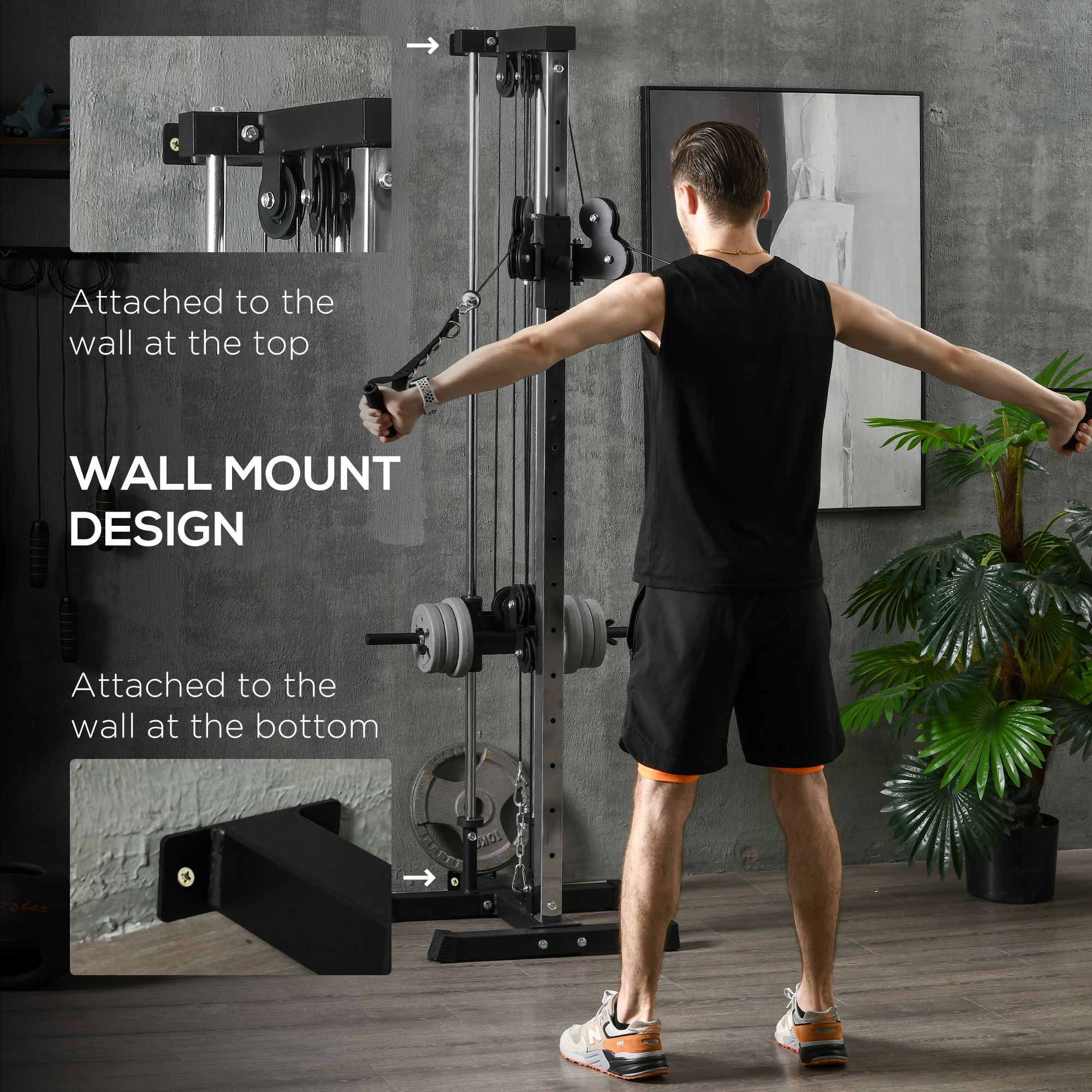 SPORTNOW Wall Mount Cable Machine, 15 Positions Adjustable Cable Crossover Machine Dual Pulley System for Home Gym - image 5