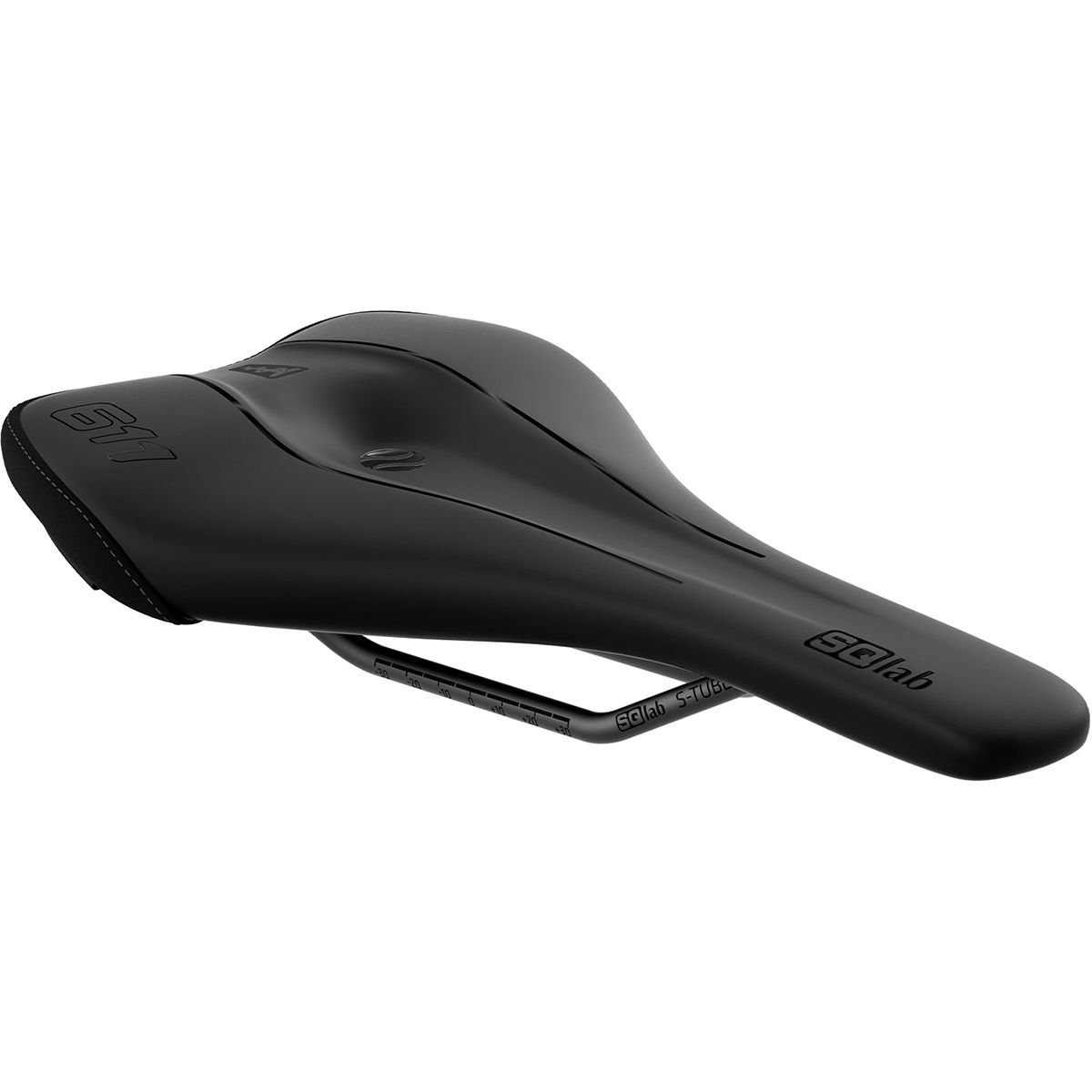 Black SQlab 611 Ergowave Active 2.1 saddle with a sleek design, featuring a wave shape for comfort, and a durable synthetic cover, ideal for cycling.