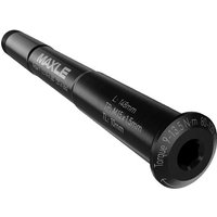 Black SRAM Maxle Stealth rear axle, 180mm length, with white text detailing thread specs and torque requirements.