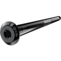 Black SRAM Maxle Stealth rear axle, 180mm length, with engraved torque specs and smooth cylindrical design.