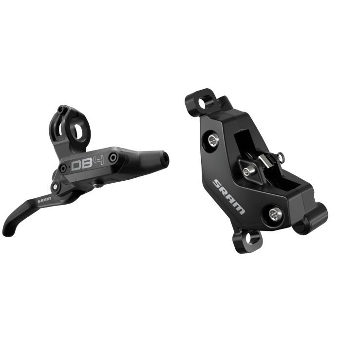 Black SRAM DB4 disc brake featuring a sleek lever and caliper design, made from durable materials with a modern aesthetic and clear branding.