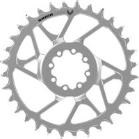 "Silver SRAM Eagle 90 T-TYPE chain ring with direct mount design and intricate cutouts"