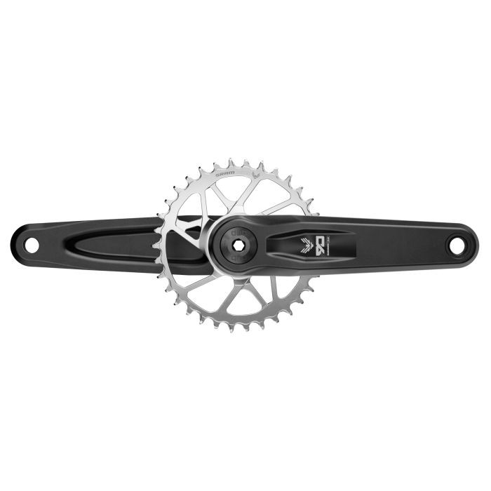 SRAM Eagle 90 T-Type Wide Crankset in black, featuring a 155mm length, 12-speed compatibility, 32t direct mount chainring, and two guards with a DUB spindle interface.