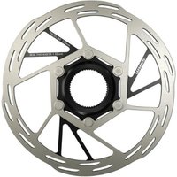 Silver SRAM Force Paceline CenterLock Rotor with black center hub and cutout design for disc brakes.