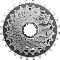 Silver SRAM Force XG-1270 E1 12-speed cassette with 10-33T range, detailed gear teeth and black core.
