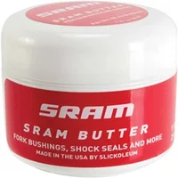 SRAM Butter grease in a white 1oz jar with a red label for fork bushings and shock seals.