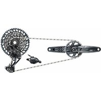 SRAM GX Eagle DUB Boost Groupset with black crankset, derailleur, shifter, and silver cassette chainring.