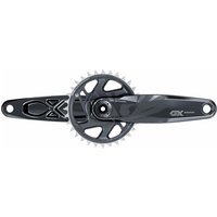 Black SRAM GX Eagle DUB crankset with single chainring and silver teeth, featuring sleek geometric design.