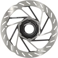 SRAM HS Centre Lock disc rotor, 200mm, silver with black lockring, rounded edges, vented design.