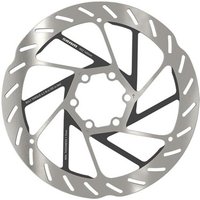Silver SRAM HS2 6-Bolt Rotor with black cutouts and six mounting holes, featuring a sleek, ventilated design.