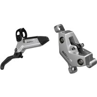 Silver SRAM Motive Ultimate rear disc brake with black lever and mounting hardware.