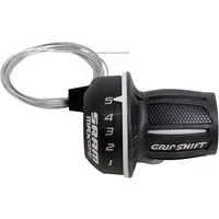 Black SRAM MRX 7 Speed Twist Shifter with textured grip, numbered gear indicator, and attached cable.