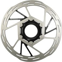 Silver SRAM Paceline Centrelock A2 Rotor, 160mm, with black center and cut-out design for disc brakes.