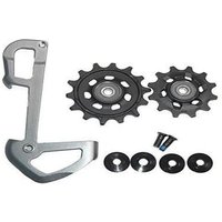 SRAM GX Eagle X-Sync rear derailleur pulley set with silver inner cage, two black toothed wheels, and mounting hardware.