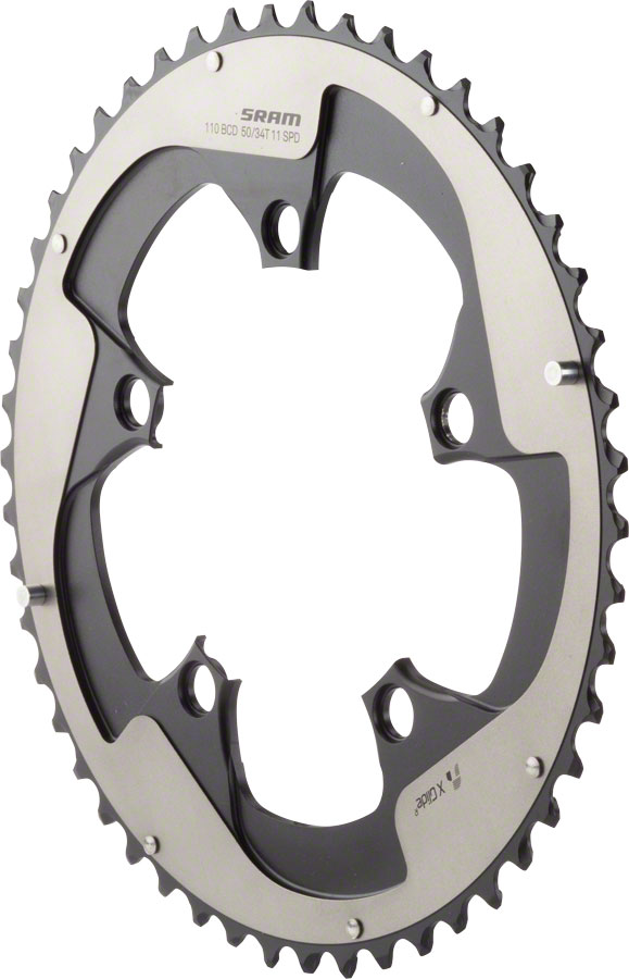 Black SRAM Red22 X-Glide R chainring with 50T size, 110 BCD, featuring a sleek design and YAW technology for 11-speed compatibility.