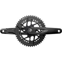 Black SRAM Rival AXS E1 DUB crankset with 172.5mm arms and 48/35T chainrings, featuring a sleek, modern design.