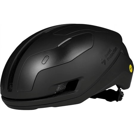 Matte black Sweet Protection Falconer Aero 2Vi MIPS helmet in size M/L, featuring a sleek aerodynamic design, ventilation ports, and a secure adjustable strap.