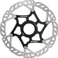 Swissstop Catalyst Centrelock disc brake rotor, 180mm, silver outer with black inner star-shaped support.