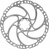 Silver Swissstop Catalyst One 203mm disc brake rotor with 6 bolt holes and spiral cutouts.