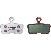 Swissstop D29 Disc E brake pads, silver backing with gear-shaped top, green friction surface, and Swissstop logo.