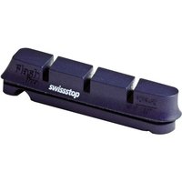 Black Swissstop Flash Pro brake pad for Shimano, rectangular with three grooves and white logo.