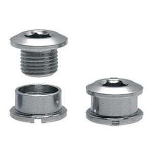 Silver TA Single Chainring Bolts featuring a threaded design and a smooth, rounded top, made from durable metal for secure attachment.