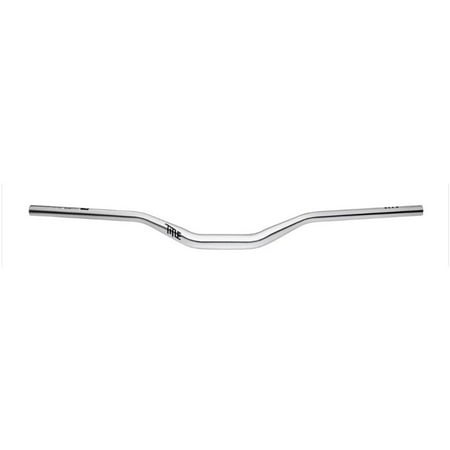 Chrome mountain bike handlebar by Title MTB, featuring a 31.8mm diameter and a 50mm rise, with a sleek, minimalist design and a subtle logo.