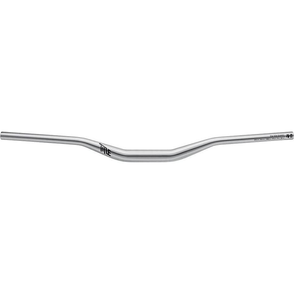 Chrome handlebar by Title MTB, featuring a sleek design with 35mm and 38mm rise options, ideal for mountain biking.