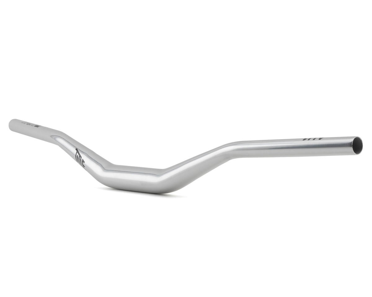 Chrome riser bar with a 35.0mm clamp size, 50mm rise, and 800mm width, featuring a sleek, curved design ideal for mountain biking.