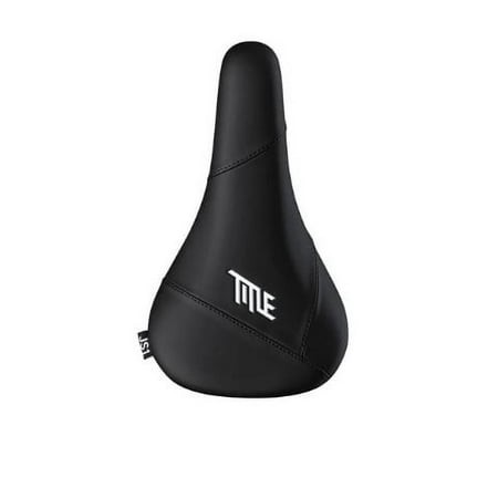 Black Title MTB JS1 saddle with a sleek, ergonomic design, featuring a smooth surface and subtle branding in white, ideal for mountain biking.