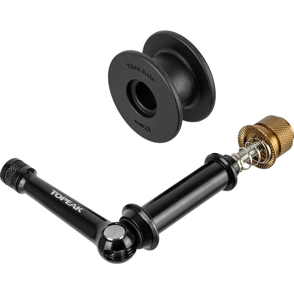 Topeak Chain Holder Team Issue features a black metal arm with a gold knob and a black Thru-Ball, designed for secure chain positioning during maintenance.