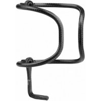 Black Topeak Feza Bottle Cage made of tubular carbon with a sleek, minimalist design and curved structure.