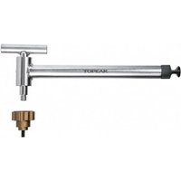 Silver Topeak hanger alignment tool with T-handle and brass adjustment knob.