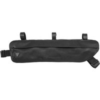 Black Topeak Midloader Frame Bag with zipper closure and three attachment straps for bike frame mounting.
